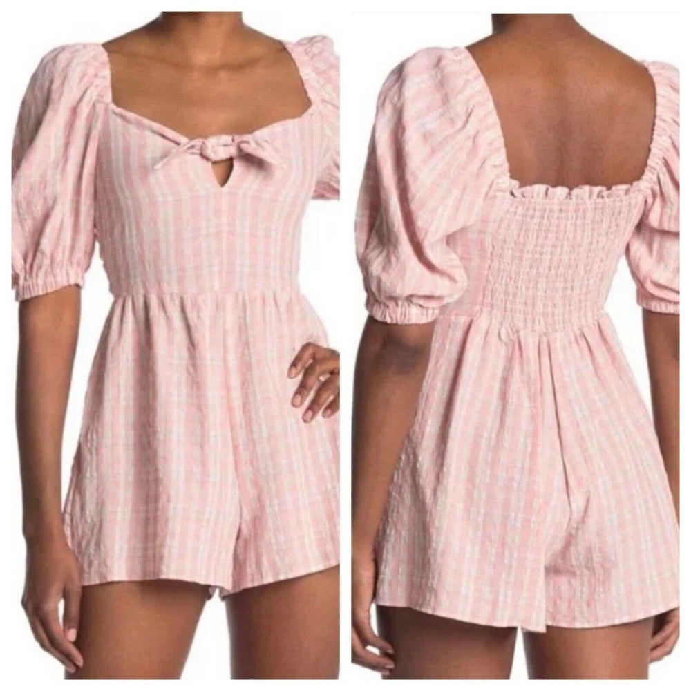 Topshop Plaid Check Tie Front Romper Playsuit Size 10 Pink White